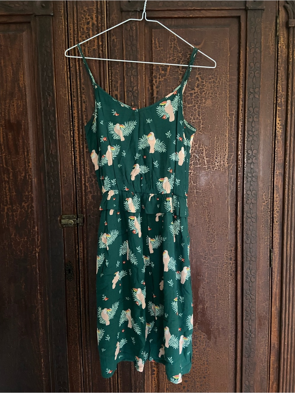 Des Petits Hauts Green Tropical Print Spaghetti-Strap Dress